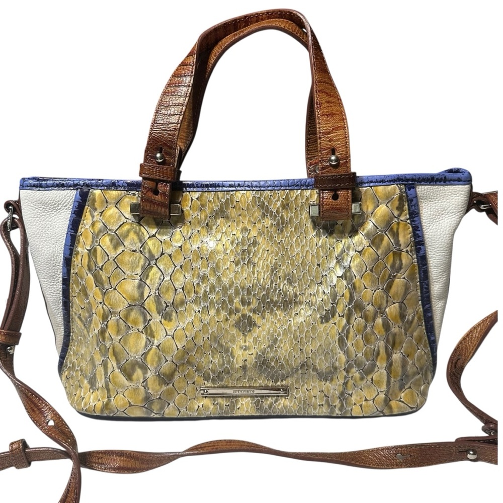 Brahmin Mini Asher Colorblock Crocodile Embossed Leather Bag Satchel Crossbody